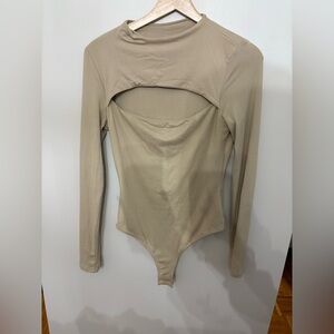 Beige Long Sleeve Bodysuit M